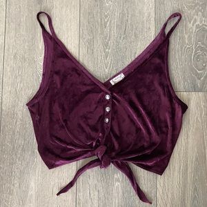 Front tie purple velvet crop top